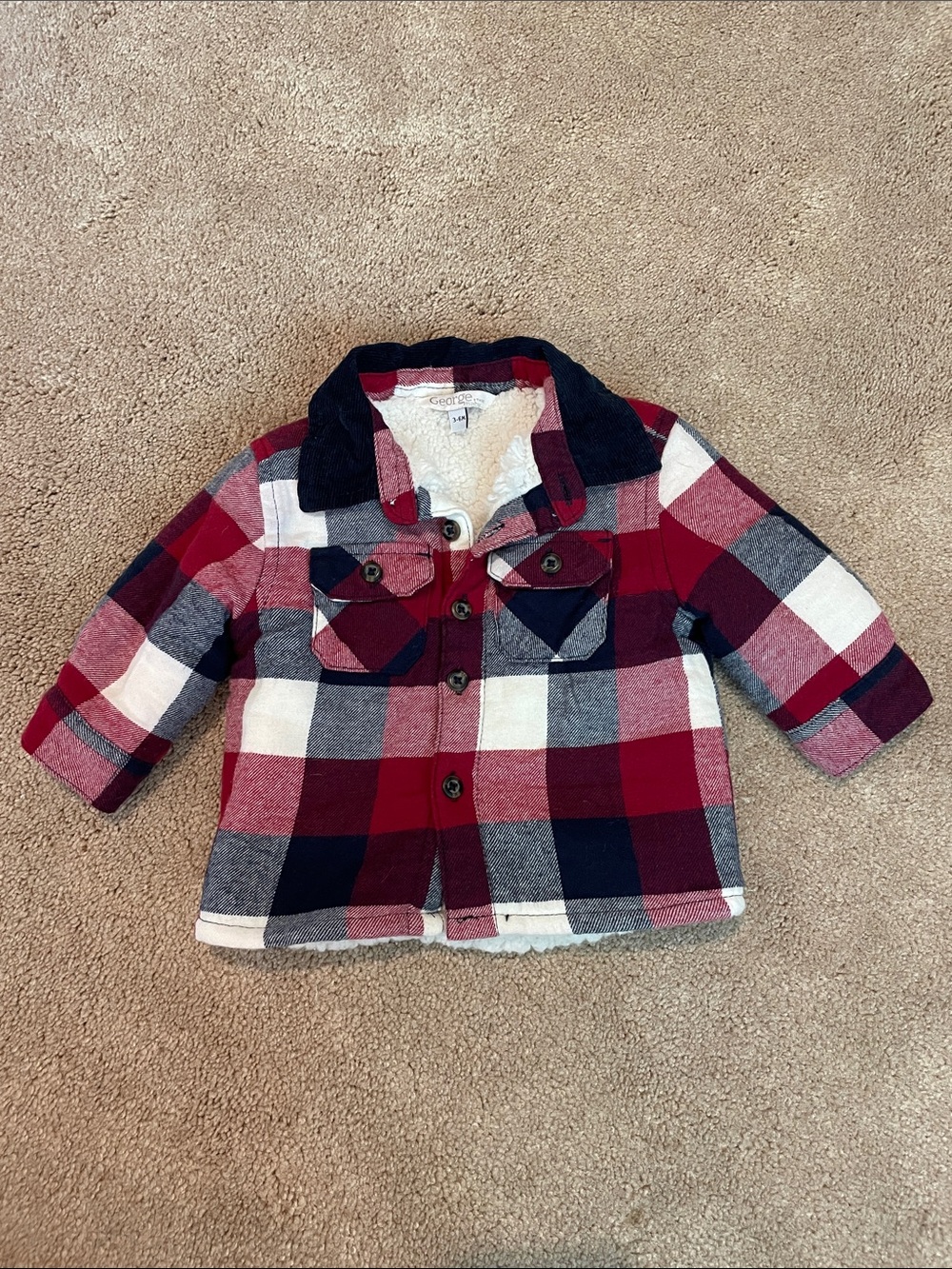 ❗️3/$10❗️ George Red Navy White Plaid Sherpa-Lined Kids Jacket